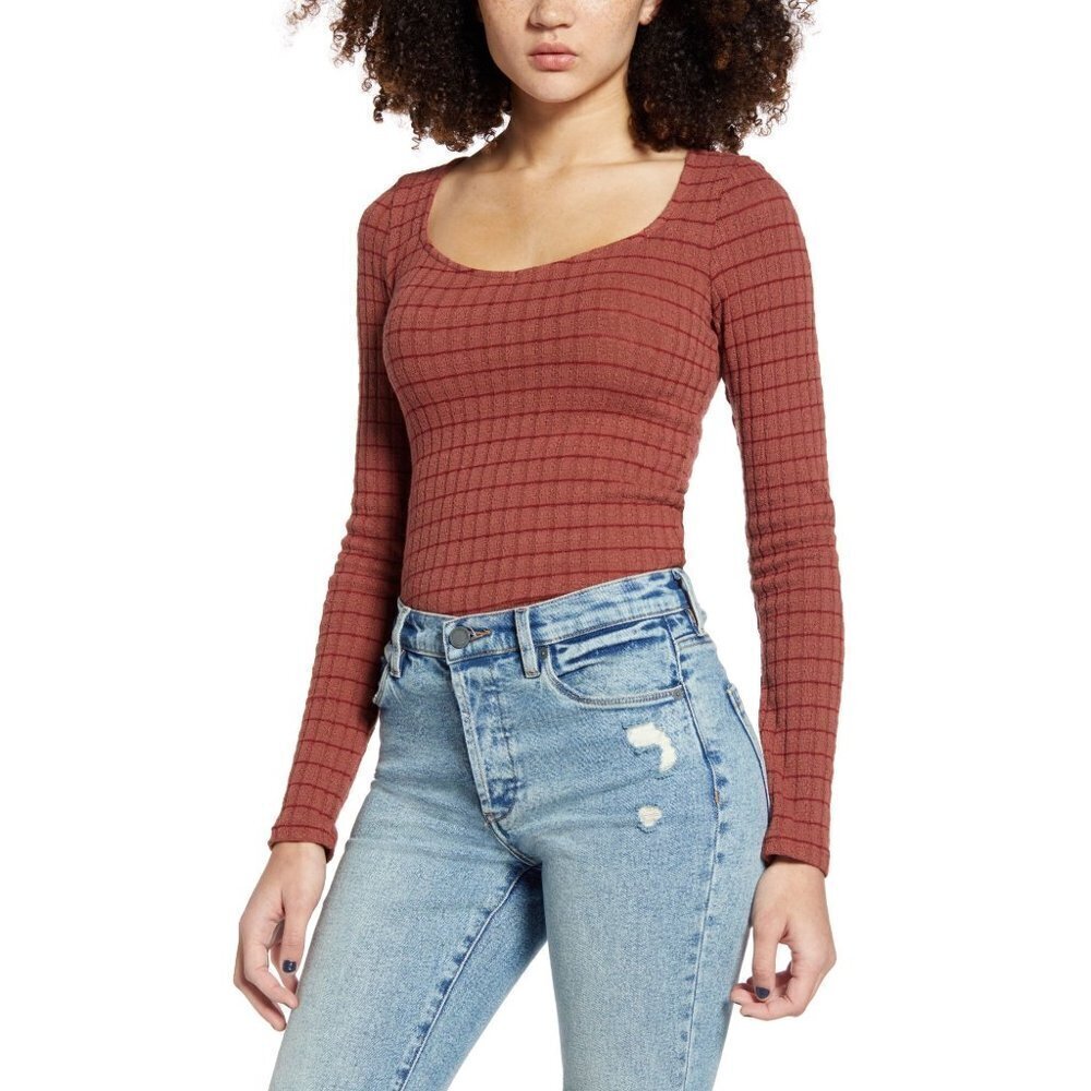 New Project Social T XS Kimora Sweetheart Knit Top Shirt Womens Plaid NWT